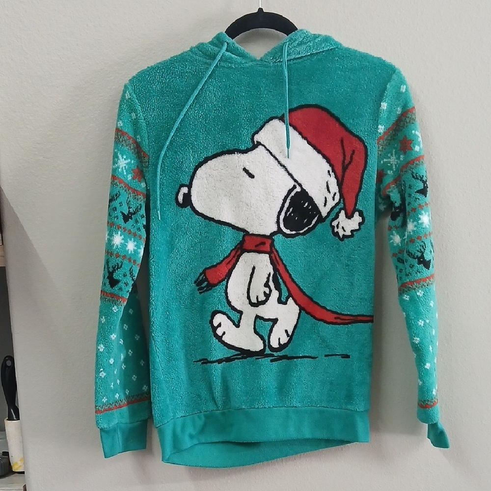 Peanuts Teal Fleece Hoodie with Snoopy Size Small - Picture 1 of 6